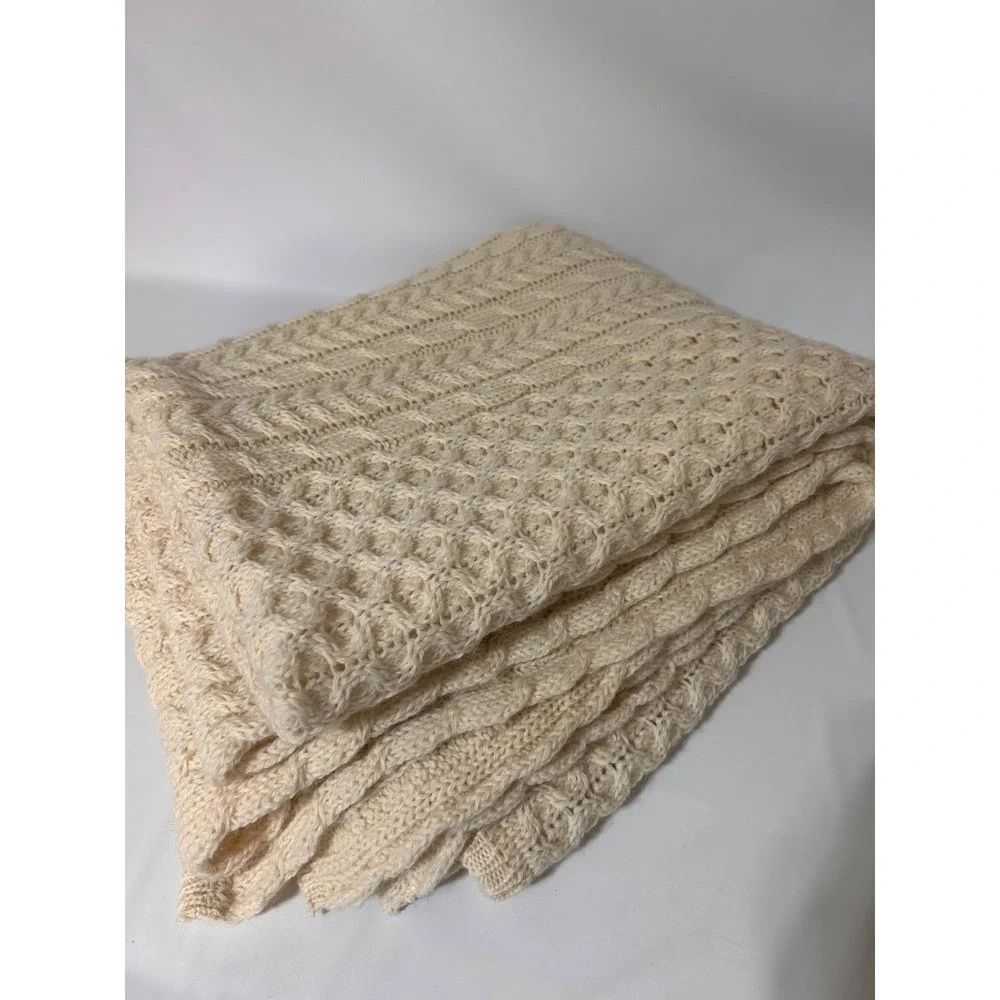 Aran Crafts 100% Wool Honeycomb Cream Throw Blanket Ireland 70